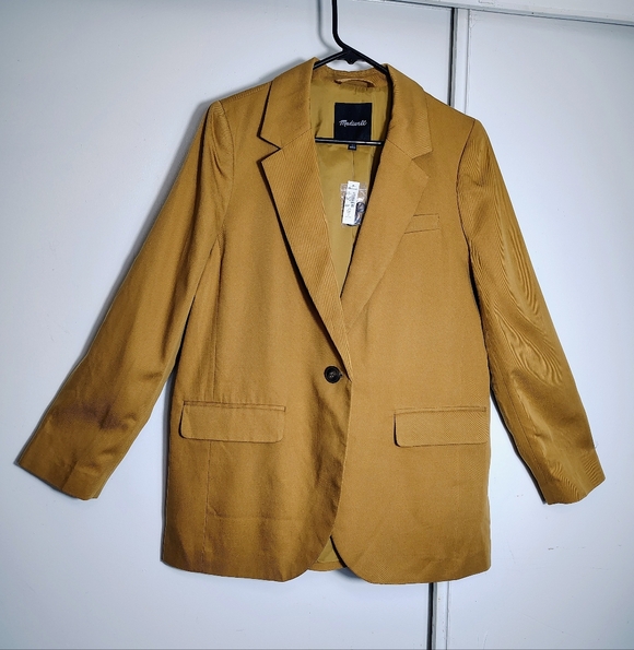 NWT Madewell The Larsen Blazer in drape-wave Toffee 1 button Closure L. - Picture 2 of 16